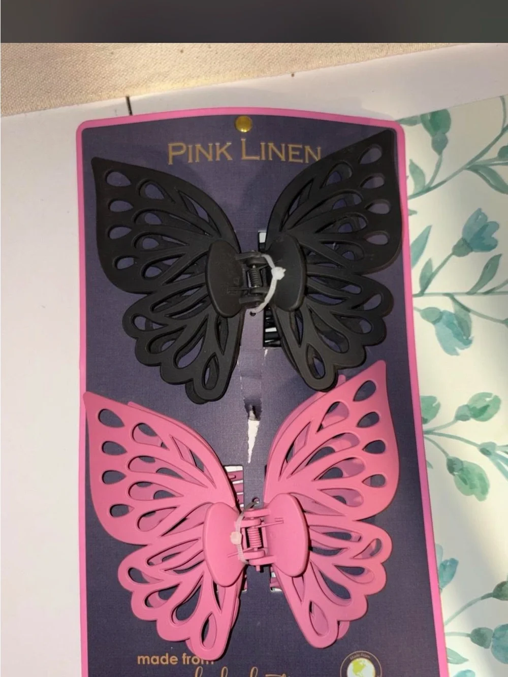 Butterfly Hair Claw Clips - Pink & Black, 2-Pack